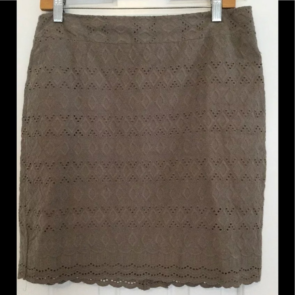 Ann Taylor khaki eyelet pencil skirt